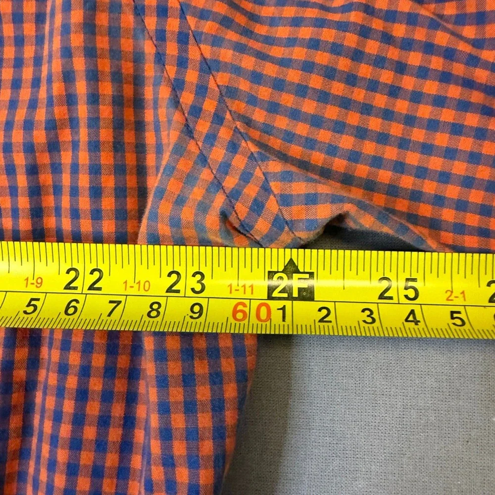 J.Crew Mens XL Orange Navy Blue Gingham Check Cotton Button Down Shirt LS